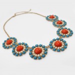 Teal Red Colorblock Enamel Circles Necklace